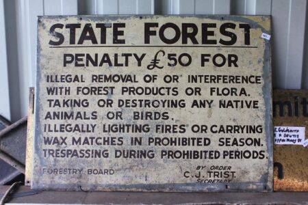 Vintage Painted Galvanised Steel State Forest Sign - App. 580mm x 430m
