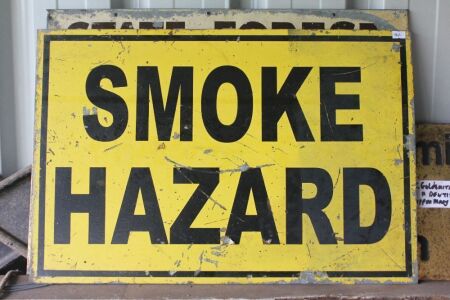 Vintage Painted Steel Smoke Hazard Sign - App. 600mm x 400mm