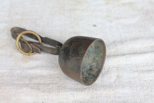 Antique Brass Cup Bell on Leather Strap 2.5in - No Striker