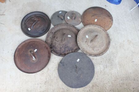 Lot of 7 Assorted Camp Oven Lids