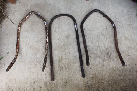 3 x Vintage Blacksmith Forged Bullock Bows