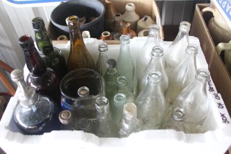 Box Lot of Asstd Vintage Glass Bottles x 21