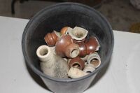 Box Lot of Vintage Stoneware Ginger Beer Bottles As Is - Most Damaged + Tub of Tops - 2
