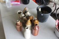 Box Lot of Vintage Stoneware Ginger Beer Bottles As Is - Most Damaged + Tub of Tops - 3