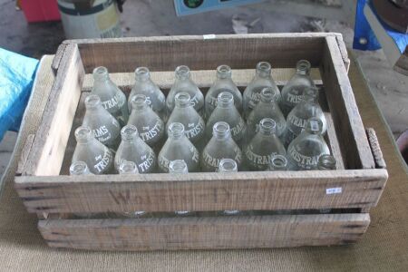 Vintage Timber Wolff Drinks Crate with 24 x Tristram's 11 FL.OZ Glass Cordial Bottles