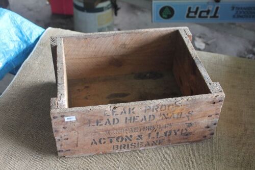 Acton & Lloyd Brisbane Leak Proof Lead Head Nails Packing Crate - App. 370mm x 270mm x 160mm