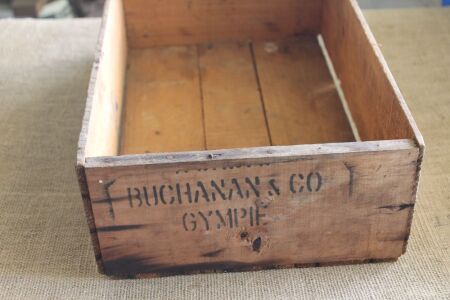 Vintage Timber Crate Buchanan & Co Gympie - App. 500mm x 300mm x 140mm