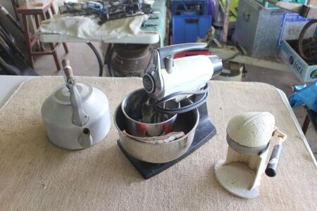 Vintage Electric Mixmaster, Atomic Style Juicer and Large Aluminium Kettle