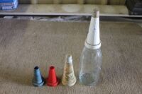 Caltex 1 Quart Glass Oil Bottle with Tin Pourer + 3 Other Plastic Pourers - 2