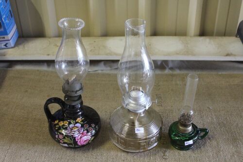 Asstd Lot of 2 Glass + 1 Ceramic Kero Lamps