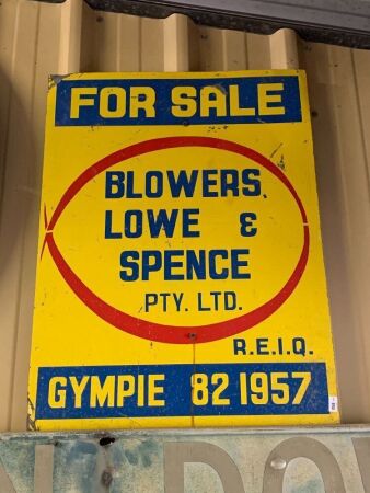 Vintage Painted Steel Blowers Lowe and Spence Gympie Real Estate For Sale - App. 450mm x 600mm