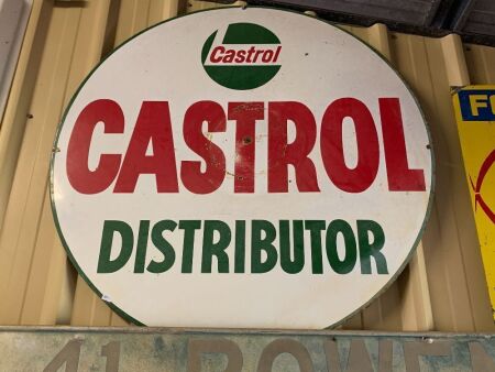 Original Vintage Round Enamelled Castrol Distributor Sign - App. 900mm Dia