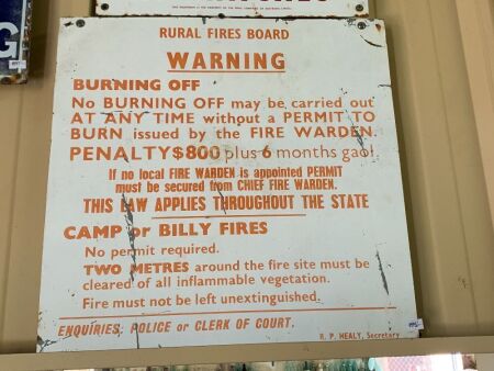 Vintage Steel Rural Fires Board Warning Sign - App. 440mm Sq