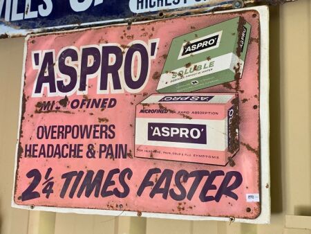 Vintage Painted Steel Aspro Sign - App. 470mm x 340mm