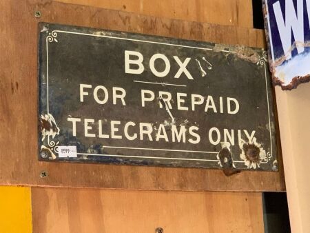 Antique Enamelled Box For Prepaid Telegrams Only Sign - 330mm x 150mm