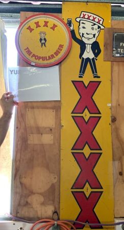 Vintage Painted Steel XXXX Sign + Tray - App. 300mm x 1360mm