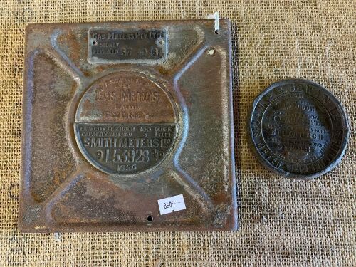 2 x Antique Pressed Tin Gas Meter Plates Sydney