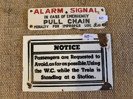 2 x Small Vintage Enamelled Steel Train Signs - Largest App - App.170mm x 110mm