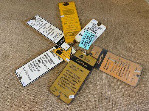 5 x Enamel Steel Warning Signs + 2 Others INC Telecom, SEQEB, Aus Post - Largest App. 100mm x 300mm