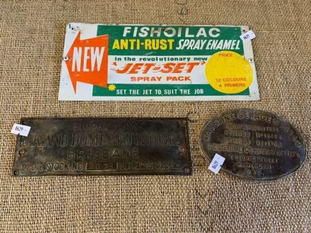 Lot 3 x Vintage Pressed Copper/Printed Tin Signs - Largest App. 250mm x 110mm