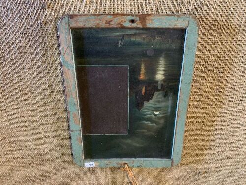 Antique Wood Framed School Slate with Painting 1 Side - App. 225mm x 300mm