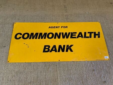 Vintage Printed Tin Commonwealth Bank Agency Sign - App. 560mm x 250mm