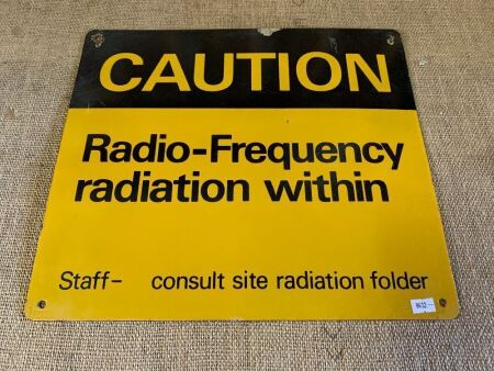 Enamelled Steel Caution Radio Frequency Radiation Sign - App. 400mm x 350mm