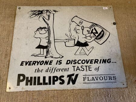 Vintage Screen Printed Tin Phillips TV Flavours Sign - App. 450mm x 380mm