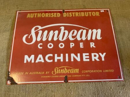 Vintage Enamelled Sunbeam Cooper Machinery Sign - App. 600mm x 460mm