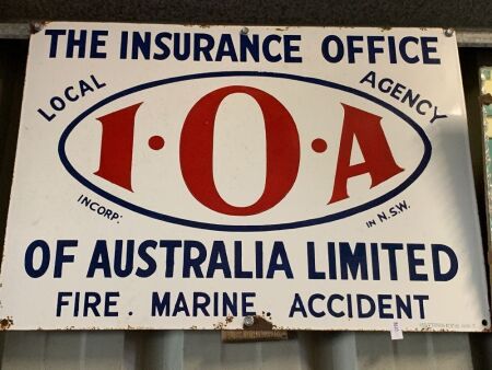 Vintage Enamelled The Insurance Office of Australia Limited Sign - App. 530mm x 380mm