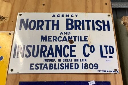 Vintage North British & Mercantile Insurance Co. Enamel Sign - App. 380mm x 250mm