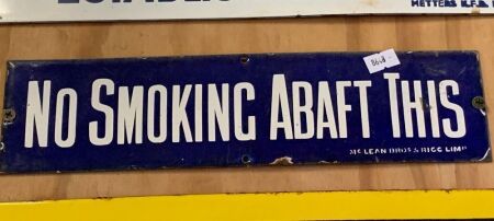 Vintage No Smoking Abaft This Enamel Sign - App. 310mm x 75mm