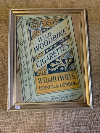 Vintage Framed Cardboard WD&HO Wills Woodebine Cigs Advert - App. 350mm x 450mm