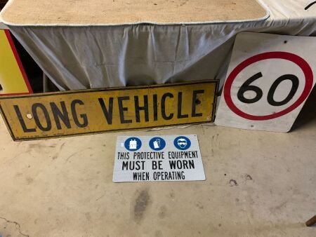 3 x Asstd Signs inc. Vintage Steel Long Vehicle + Refelective 60 and PPE Warning Sign