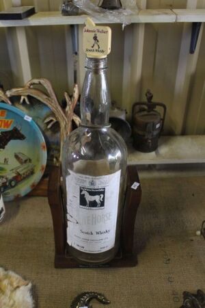 Large 1 Gallon White Horse Whisky Bottle and Stand