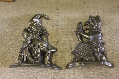 Pair of Antique Brass Punch and Judy Doorstops - App. 300mm Tall