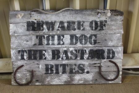 Stencilled Timber Beware the Dog Sign - App. 700mm x 460mm