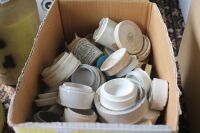 Large Box Lot of Antique Paste Pot Bases and Some Lids As Is