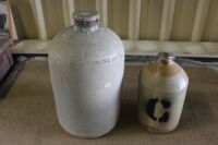 Antique Salt Glazed 4-5Gallon Flagon Impressed Mark Taylors & Elliots Brisbane - App. 450mm High + 1 Other Demi-John - Neck As Is