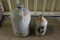 Antique Salt Glazed 4-5Gallon Flagon Impressed Mark Taylors & Elliots Brisbane - App. 450mm High + 1 Other Demi-John - Neck As Is - 2