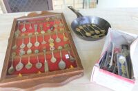 Box of Commerative Gympie Spoons + Display Case Australian Spoons and Pan