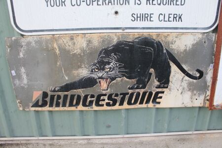 Vintage Bridgestone Painted Steel Sign - Faded - App. 860mm x 330mm
