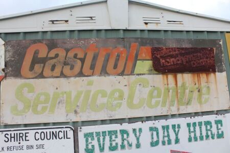 Large Vintage Painted Steel Castrol Service Centre Sign - Faded - App. 1800mm x 600mm