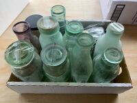 Asstd Box of 10 Antique Pickle Jars + Bag of Lids - 3