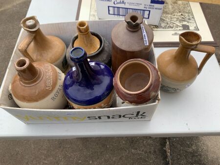 Asstd Lot of Antique Stoneware Bottles and Flagons - As Is - Damaged