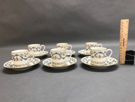 French Le Tallec Demi Tasse Coffee Cans & Saucers x 6