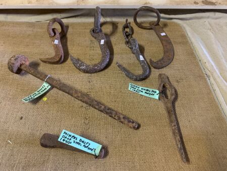 Forged Steel Lot including 2 Mining Dollies, Miners Pick + 4 Hooks and Links