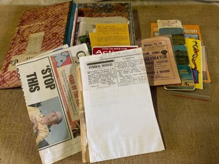 Box of Local Gympie History including Cullinanes Buttons,  Bartens Newspapers, Business Directories etc