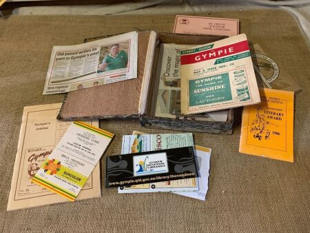 Assorted Lot of Gympie History including Newspaper Clippings, Gympie Jubilee, Street Guide, Drink coasters etc