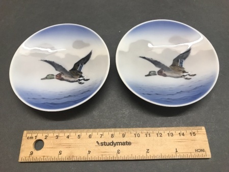 2 Royal Copenhagen Mallard Duck in Flight Pin/Trinket Dishes